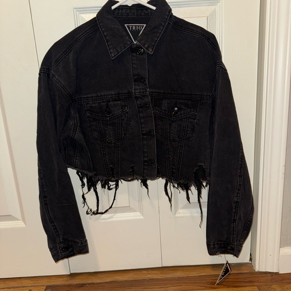 Trio Urban Black Denim Jacket I DONT CARE - Picture 6 of 10